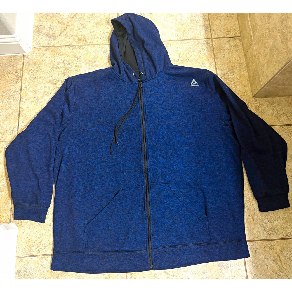 Reebok Speedwick Men's Full Zip Hooded Fleece Hoodie Blue Pockets 3XLT B&T